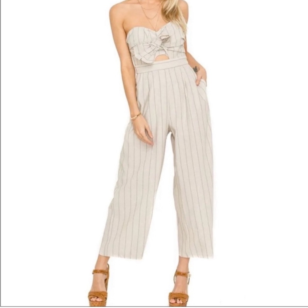NWT ASTR the Label Mara Linen Striped Jumpsuit